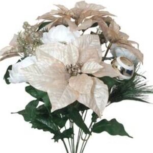 NWT 21.5" Artificial Champain Poinsettias, Oranment Mixed Bush, Glitter Set of 3